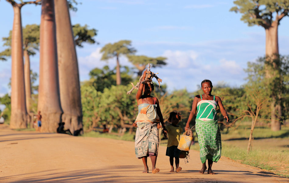 Vrouwen bij Baobab Alley op Madagascar