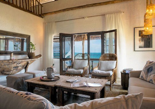 Zitkamer bij villa van Chuini Zanzibar Lodge