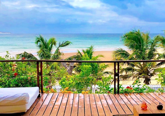 Uitzicht vanaf Baia Sonambula strand vakantie Mozambique